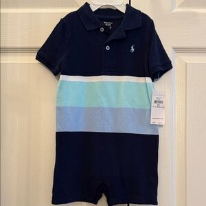 NWT Ralph Lauren Striped Polo Pique Romper 24 Mos